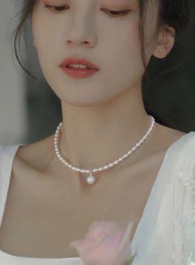 小众潮款森女系设计14K包金天然巴洛克淡水珍珠项链锁骨链女吊坠