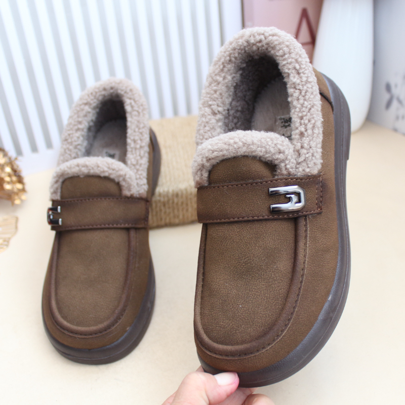 冬季加绒保暖女棉鞋老北京平跟薄绒套脚妈妈女休闲鞋轻软底工作鞋 - 图1