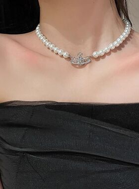 精致星球珍珠项链女轻奢小众土星锁骨链感气质choker颈链配饰