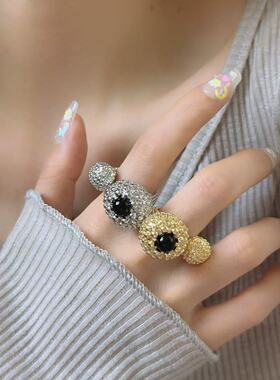 潮酷辣妹黑色宝石独特戒女指轻奢感中古vintage小众设计指环