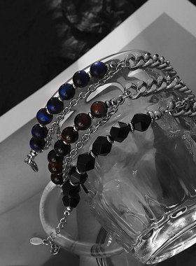 钛钢古巴手链男潮ins小众设计感简约个性珠子手串男生感手饰