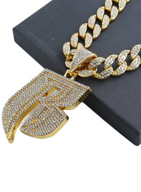 厂家直销小众设计个性嘻哈风字母 B满钻合金古巴链跨境表扣古巴链