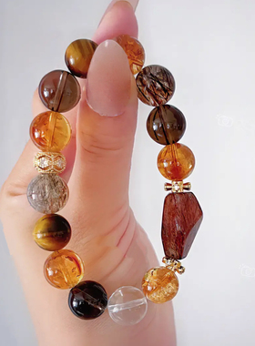 普陀山天然黑金超七黄塔晶虎眼石水晶转运招财手链女手串男饰品