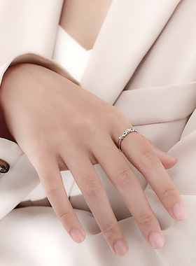 s999纯银戒指女轻奢感爱心车花磨砂新款开口可调节足银手饰品