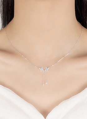 超源s999纯银蝴蝶满钻项链女轻奢小众流苏气质锁骨链时尚个性