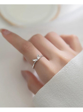 s999纯银蝴蝶结戒指小众设计素圈轻奢时尚个性食指感指环