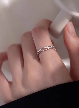 s999纯银素圈悦己戒指ins小众设计简约线条镂空细戒单身自律尾戒