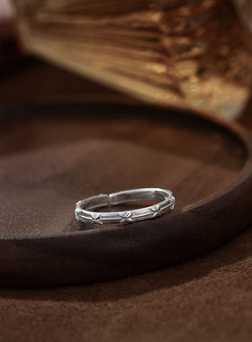 S999纯银足银韩版指戒花卉戒指气质简约指环设计感开口可调节