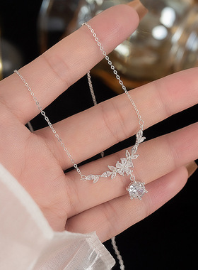S999纯银樱花项链女轻奢森系小众高级感锁骨链花枝月桂项饰礼物