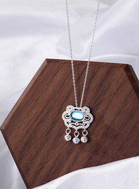 S999纯银国潮祥云如意平安锁项链女轻奢个性颈链ins冷淡风锁骨链