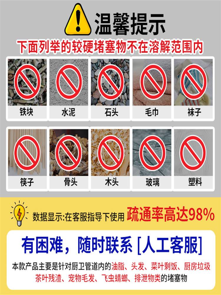 兔の力管道疏通剂去味通管溶解堵塞除味通厕马桶地漏下水道油污 - 图0