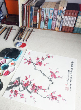 梅花实木装裱纯手绘真迹客厅国画