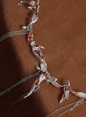 東黑三白/ 红叶 s930纯银高温珐琅设计小众中式百搭女项链礼物