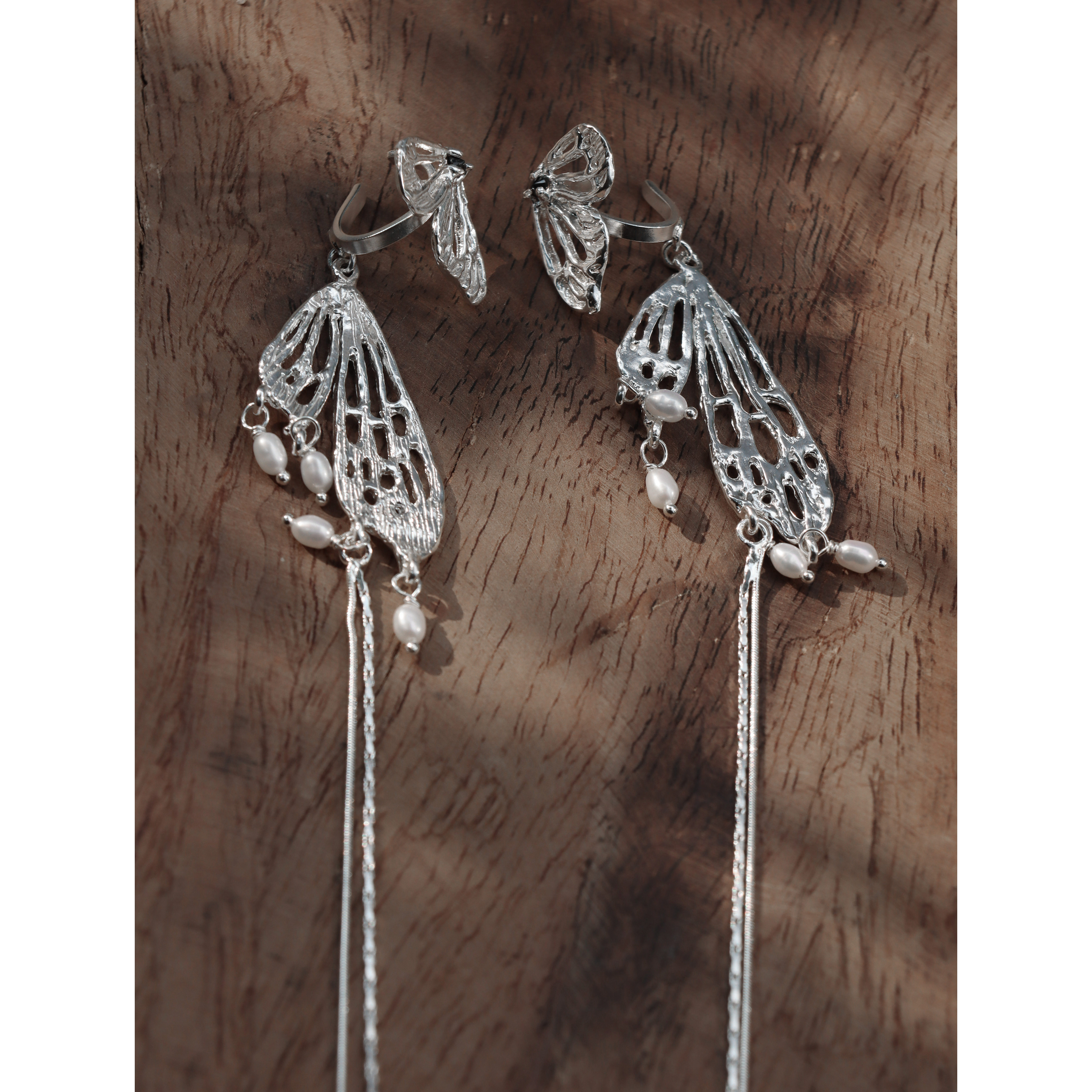 東黑三白/  重影银蝶 s930纯银原创设计流苏肌理无耳洞耳夹耳饰,淘宝优惠券,粉丝福利购,淘宝优惠卷