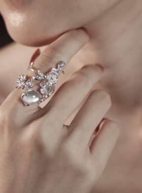 東黑三白/ 水露庭玫 s930纯银原创设计月光石肌理开口女戒指礼物