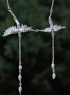 東黑三白/ 比翼双飞 s930纯银原创设计感小众简约百搭女项链礼物