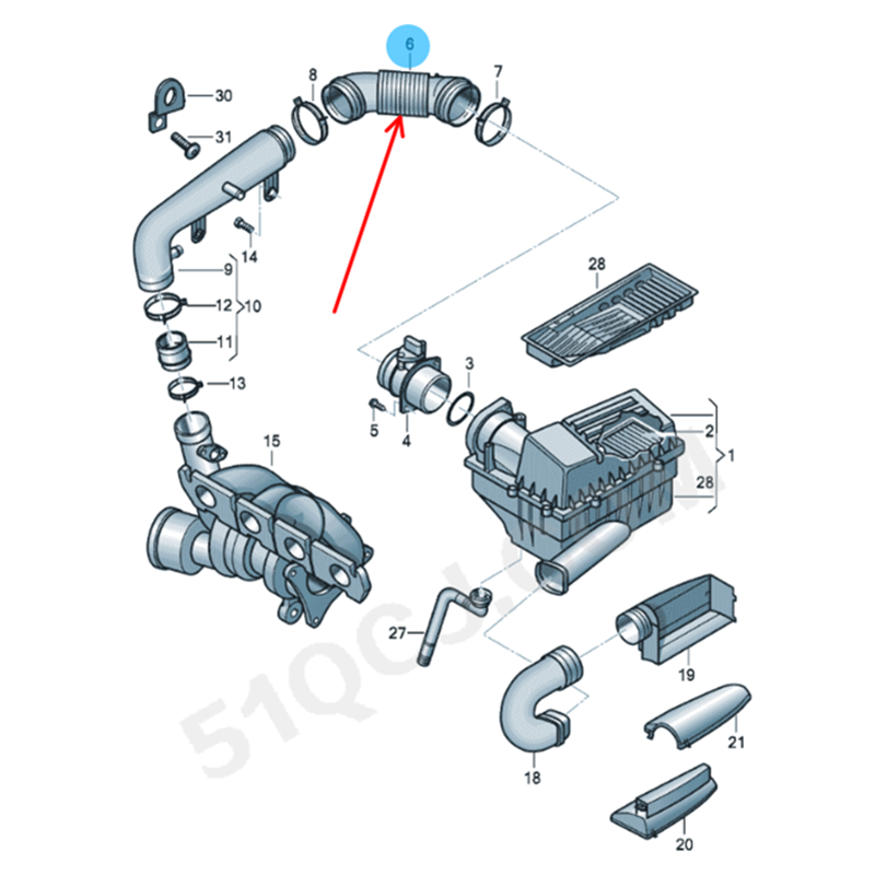 适配途观新帕萨特迈腾CC明锐昊锐高尔夫6GTI空滤进气管进气软管 - 图3