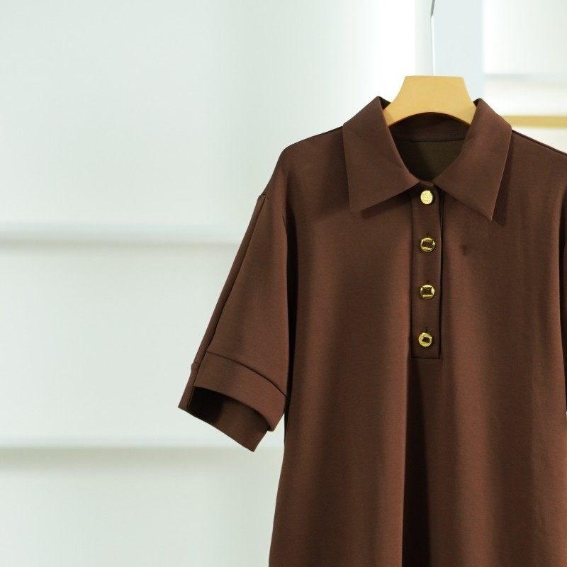 【小黑南油】S321-1  女装时尚POLO半袖连衣裙咖色22119 - 图0