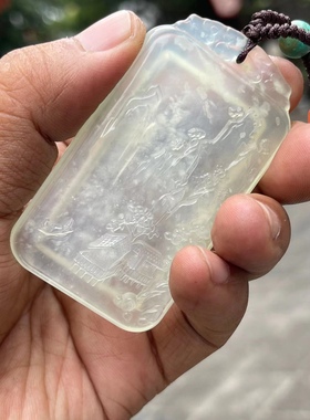 岫玉冰透山水牌配多宝 老料雪花棉 搭配了珍稀宝珠