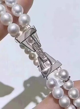 DIY珍珠配件 S925 纯银双排珍珠项链扣头配件 金色银色手链串珠扣