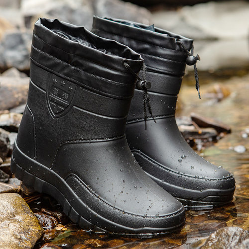 冬季加绒雨鞋男中筒雨靴轻便防滑加厚水鞋大码保暖胶鞋防水工作鞋 - 图2
