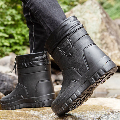 冬季加绒雨鞋男中筒雨靴轻便防滑加厚水鞋大码保暖胶鞋防水工作鞋 - 图1