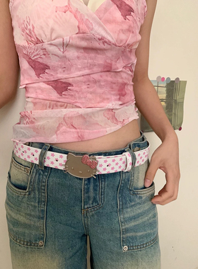 y2k辣妹可爱Kitty猫咪头百搭五角星腰带女复古牛仔裤皮带配饰女生
