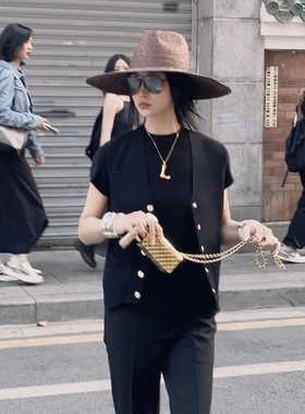 欧美春夏新款简约时尚咖色大檐细致麦秆草爵士帽沙滩旅游防晒草帽