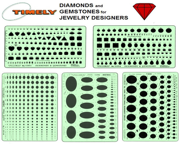 美国TIMELY泰米T-777A宝石珠宝首饰设计绘图尺绘图模板5件套装等-图3