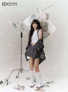 照相馆主题西装主题服法式室内简约灰色西服套装少女艺术拍照摄影