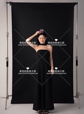 影楼新款肖像写真主题简约气质高级感少女黑色长裙艺术照摄影服装