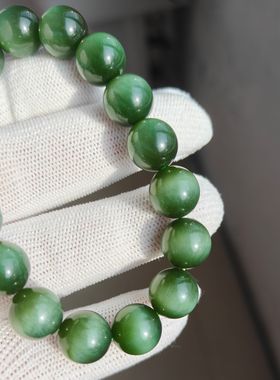 老店强烈推荐和田碧玉黑猫眼圆珠手串冰底起荧光细腻起胶稀有大气