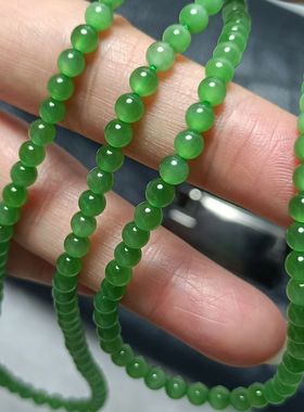 推荐和田碧玉乌兰海苹果冰底玻璃质猫眼佛珠项链通透鲜艳活灵活现