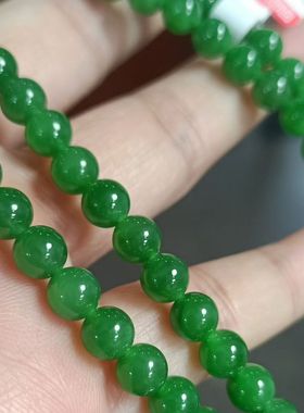 强烈推荐俄罗斯碧玉阳绿佛珠项链圆润饱满色泽鲜艳油润细腻6mm108