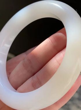 收藏品新疆羊脂白玉飘糖色平安镯老坑料种老起荧光过灯无结构保真