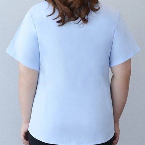 Blue large size shirt for women with fat mm, professional wear, temperament, formal work clothes, plus fat, enlarged summer shirt, short-sleeved size