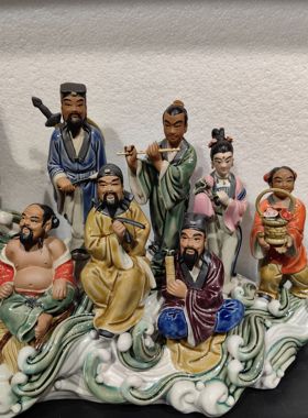 八仙过海石湾公仔陶瓷工艺品家居装饰品客厅玄关摆件八仙祝寿