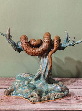 钧瓷窑变生肖蛇摆件 金蛇献瑞 高档家居玄关摆设仿真灵蛇乔迁礼品