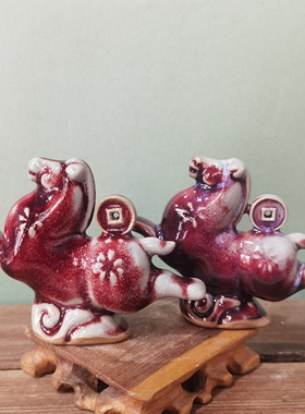 钧红釉招财唐马陶瓷摆件马上有钱家居客厅桌面装饰工艺品乔迁礼品