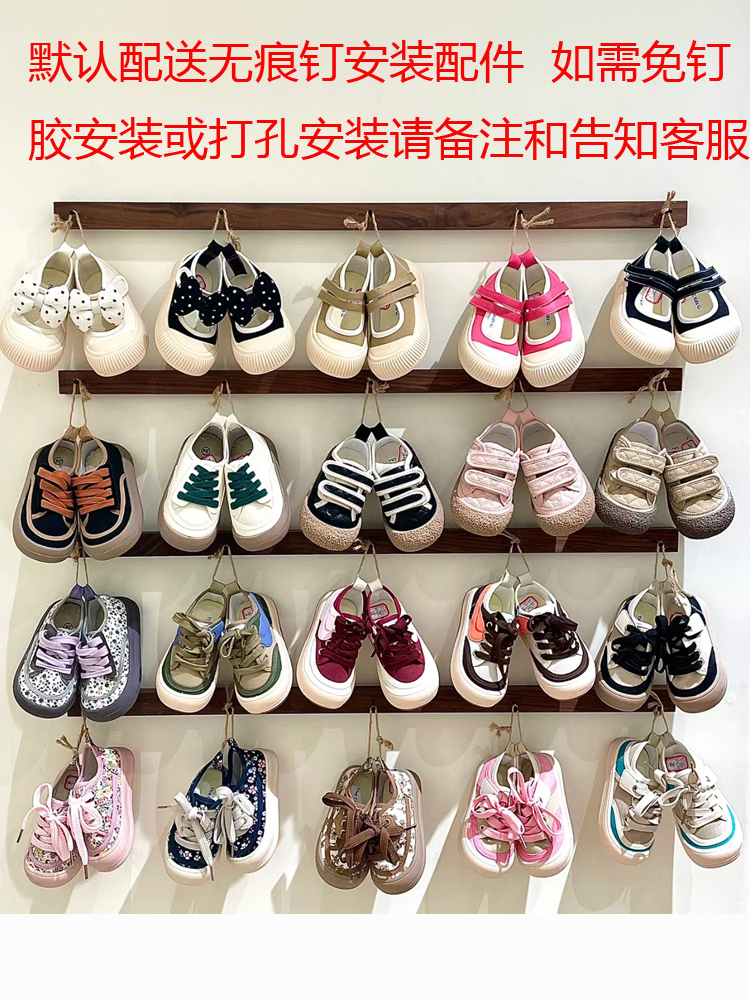 袜子耳钉饰品帽子杂货铺展示上墙服装店实木挂条陈列架子定订做色 - 图1