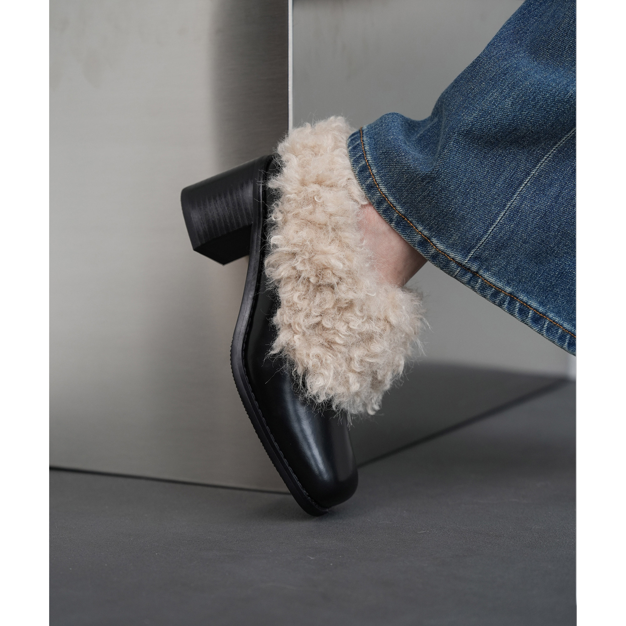 Fermina 新款毛毛乐福鞋女高跟粗跟方头加绒单鞋保暖文艺女鞋时髦,淘宝优惠券,粉丝福利购,淘宝优惠卷