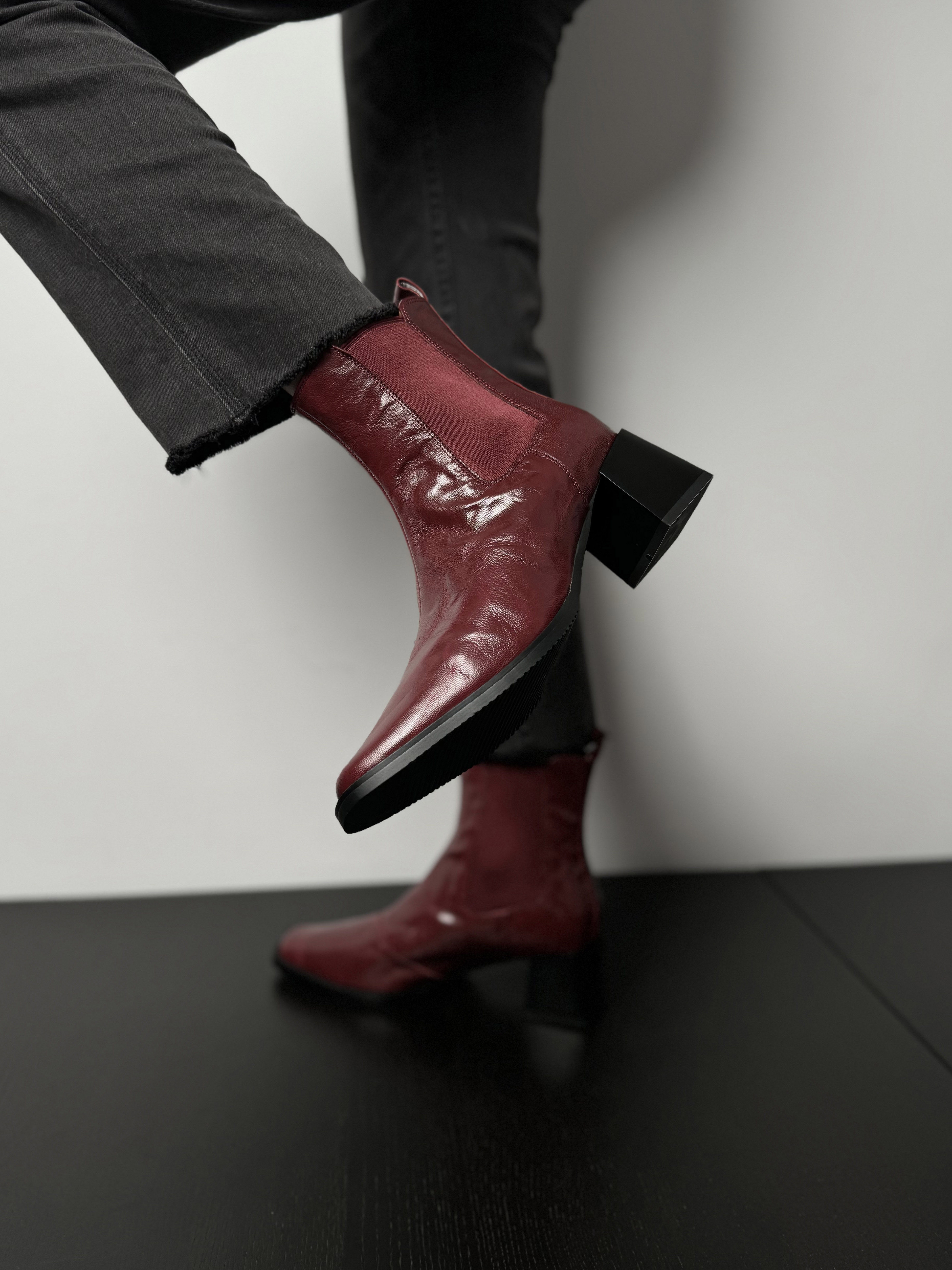 Fermina 【拉链版】黑色粗跟短靴女方头切尔西靴全皮2023秋冬高跟 - 图2