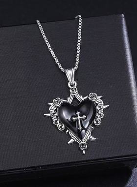 暗黑项链男朋克红黑爱心蝴蝶结