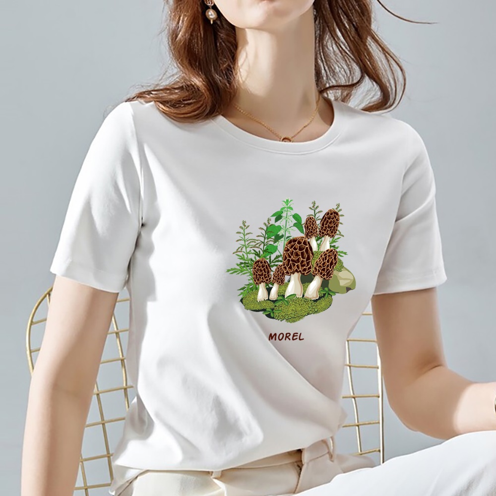 Mushroom Pattern T Shirt 夏季时尚休闲卡通蘑菇印花女T恤衫短袖 - 图1