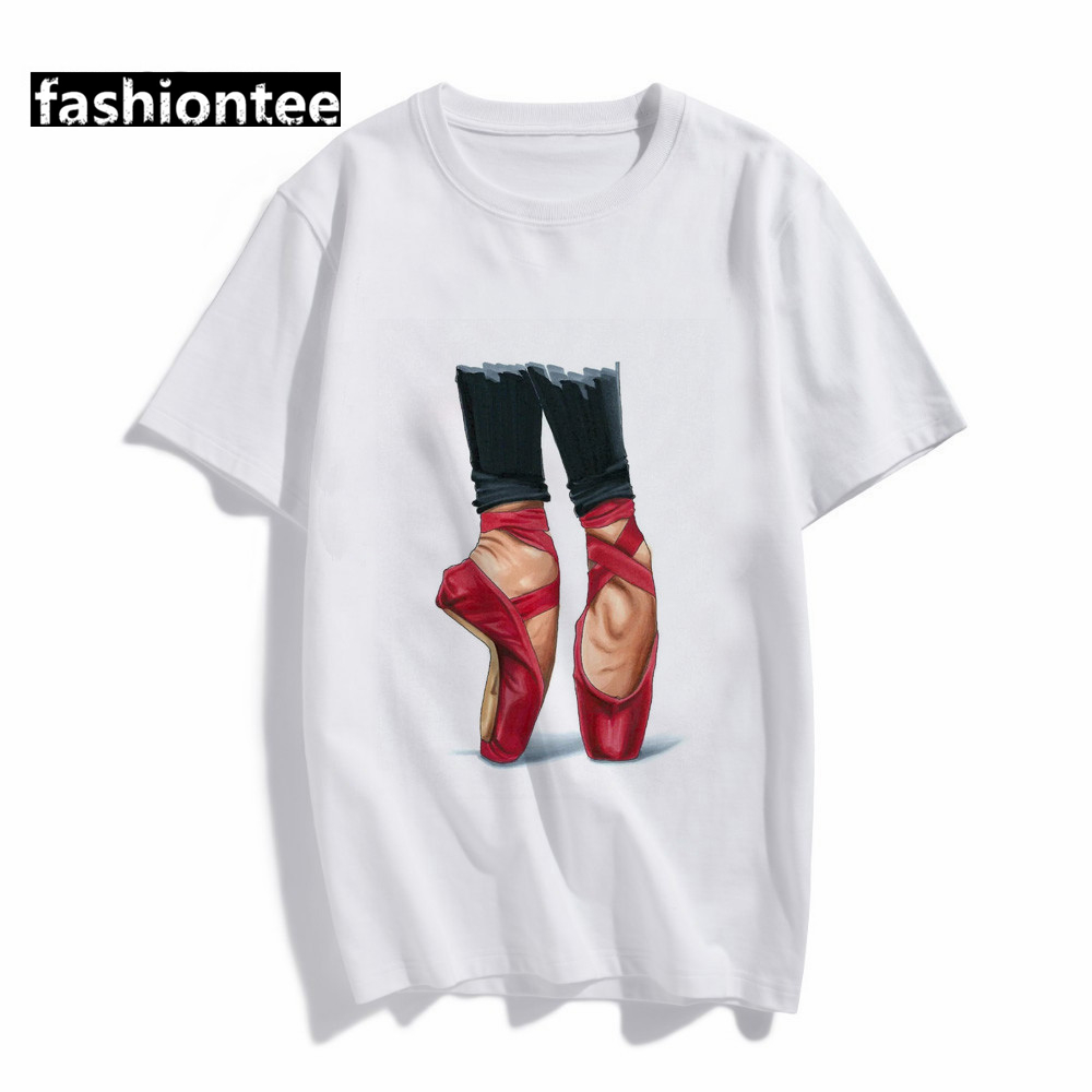 Ballet shoes printed woman T-shirt欧美风芭蕾舞鞋印花女士T恤-图0