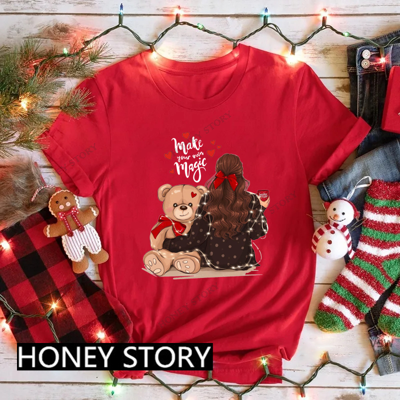 Merry Christmas Tree T-shirt 圣诞树圣诞聚会男女短袖红色T恤衫 - 图3