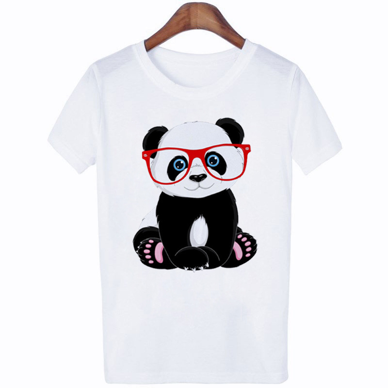 Panda Print T shirt 时尚上衣卡通可爱熊猫印花男女百搭T恤短袖 - 图3