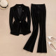 Fashionable gold velvet suit two-piece autumn suit 2025 new age-reducing slimming temperament foreign style slightly flared trousers suit