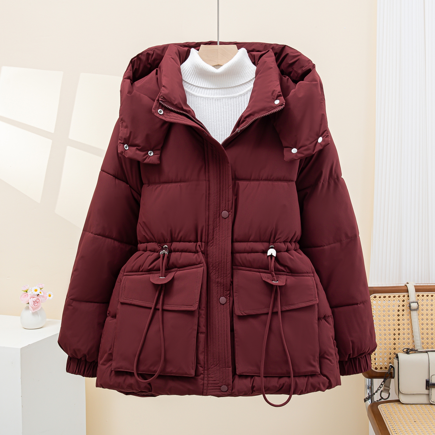 羽绒棉服女冬季2025新款加厚保暖棉袄今年流行棉衣独特收腰外套潮 - 图1