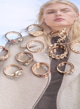 Leaf knuckle rings 11-Piece Rhinestone joint Ring Set 关节戒